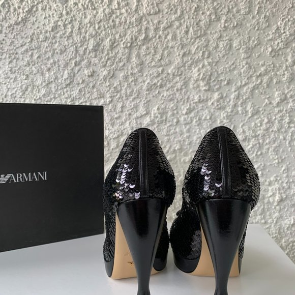 EMPORIO ARMANI Pumps - US 6 (EU Size 36) Black Peep-Toes Sculptural Heels - Picture 3 of 8